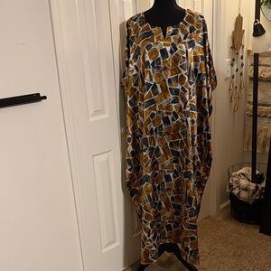 Winlar Geometric Print Vintage Kaftan in Blue and Brown